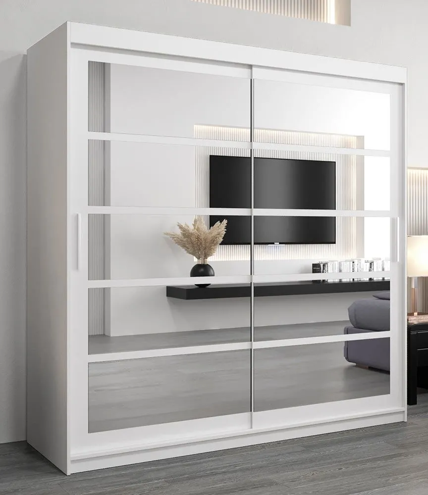 Schiebetürenschrank / Kleiderschrank Aizkorri 05B mit Spiegel, Farbe: Weiß matt - Abmessungen: 200 x 200 x 62 cm (H x B x T)