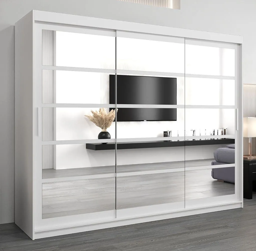 Schiebetürenschrank / Kleiderschrank Aizkorri 06B mit Spiegel, Farbe: Weiß matt - Abmessungen: 200 x 250 x 62 cm (H x B x T)