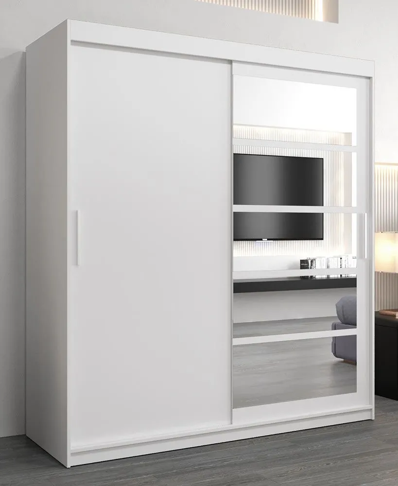 Schiebetürenschrank / Kleiderschrank Aizkorri 04A mit Spiegel, Farbe: Weiß matt - Abmessungen: 200 x 180 x 62 cm (H x B x T)