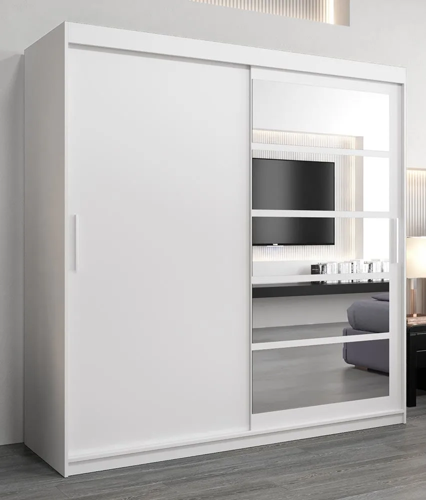 Schiebetürenschrank / Kleiderschrank Aizkorri 05A mit Spiegel, Farbe: Weiß matt - Abmessungen: 200 x 200 x 62 cm (H x B x T)