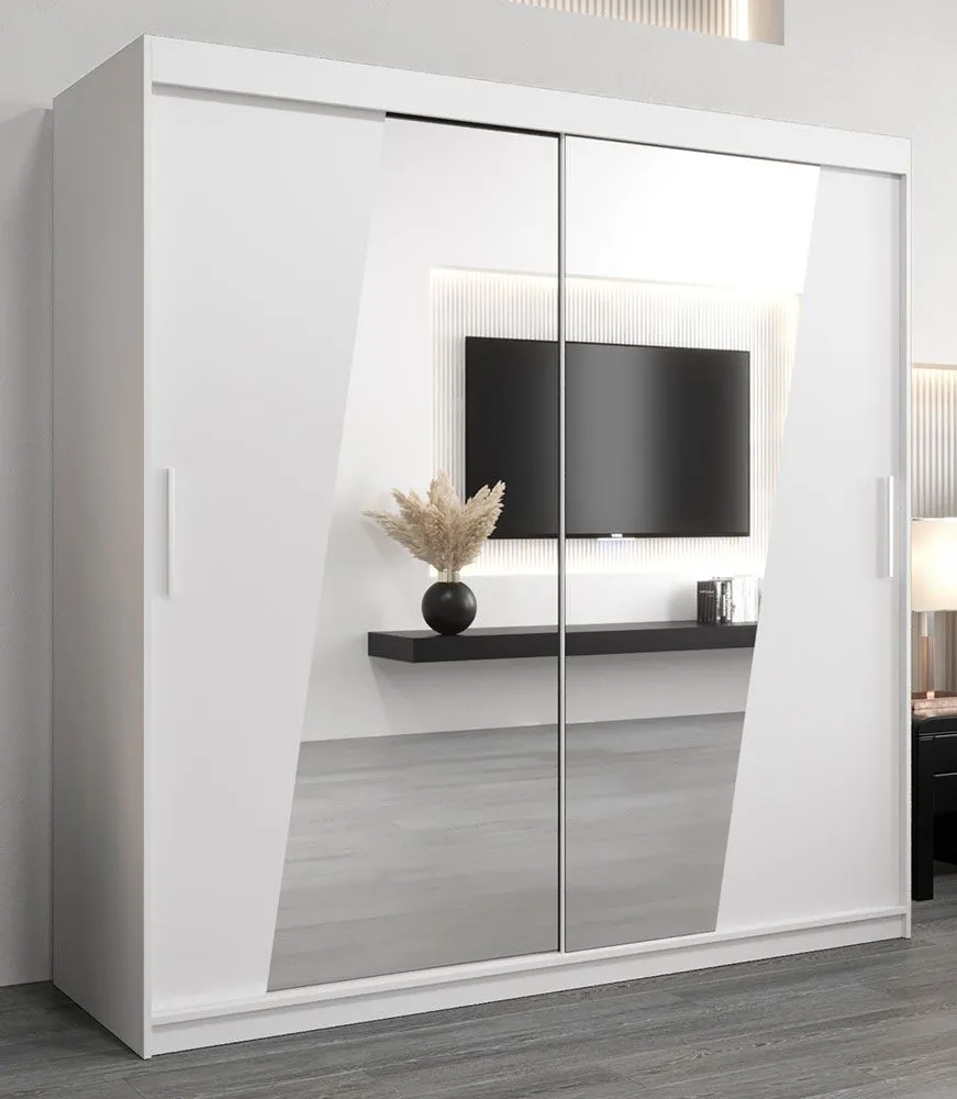 Schiebetürenschrank / Kleiderschrank Guajara 05 mit Spiegel, Farbe: Weiß matt - Abmessungen: 200 x 200 x 62 cm (H x B x T)