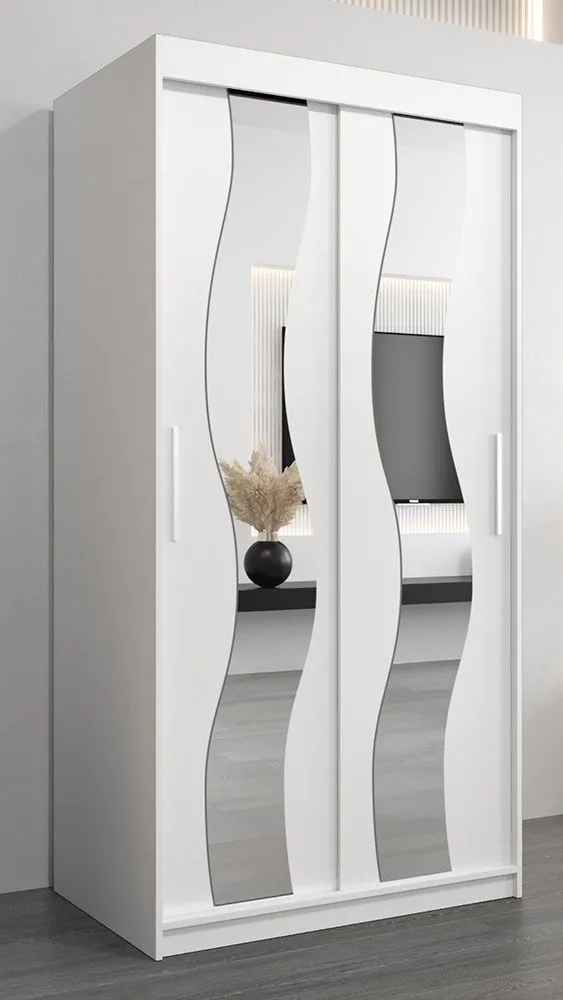 Schiebetürenschrank / Kleiderschrank Hacho 1 mit Spiegel, Farbe: Weiß matt - Abmessungen: 200 x 100 x 62 cm ( H x B x T)