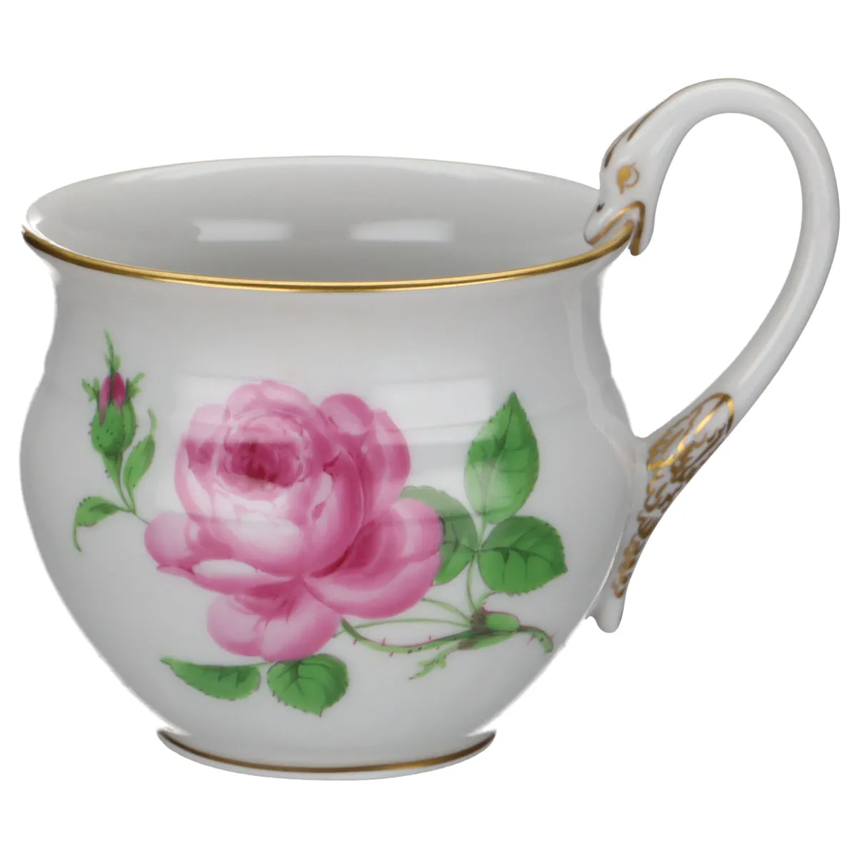 Kaffeetasse - Meissen Schwanenhals I.Wahl Rote Rose mit Goldrand