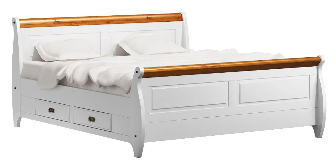 Einzelbett / Gästebett Jabron 06, Kiefer massiv Vollholz, Farbe: Weiß / Kiefer - Liegefläche: 140 x 200 cm (B x L)