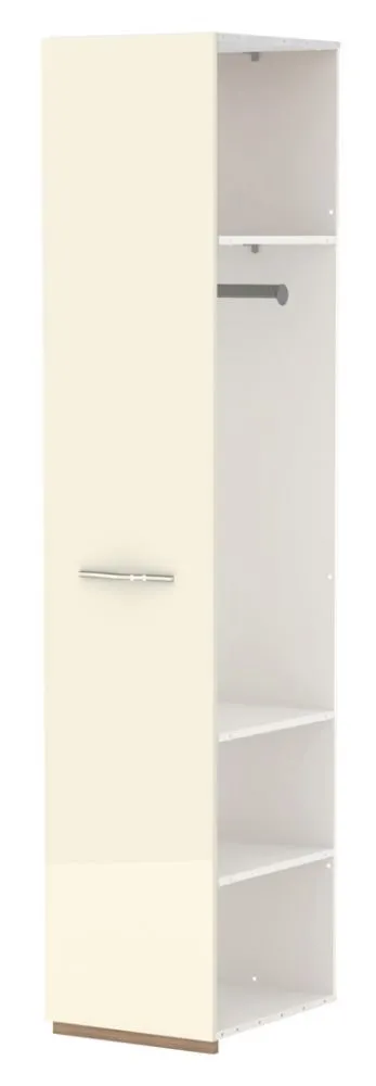 Anbaumodul für Drehtürenschrank / Kleiderschrank Gataivai, Farbe: Beige Hochglanz / Walnuss - 224 x 45 x 56 cm (H x B x T)