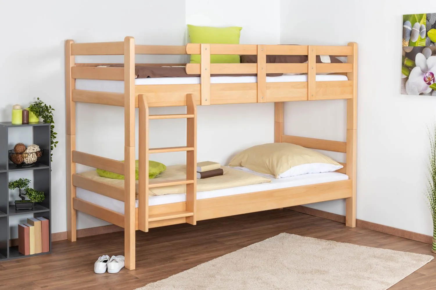 Stockbett für Erwachsene "Easy Premium Line" K20/n, Kopf- und Fußteil gerade, Buche Vollholz massiv Natur - 90 x 200 cm (B X L), teilbar