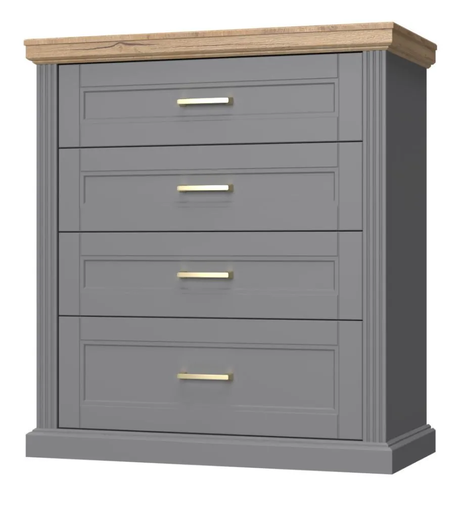 Kommode Lotofaga 20, Farbe: Grau / Walnuss - 112 x 101 x 48 cm (H x B x T)