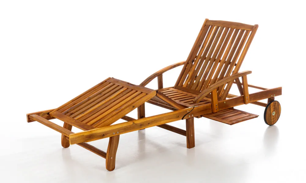 Verstellbare Sonnenliege mit Beistelltisch, ca. 195,5 x 69 x 30/85 cm - Akazienholz