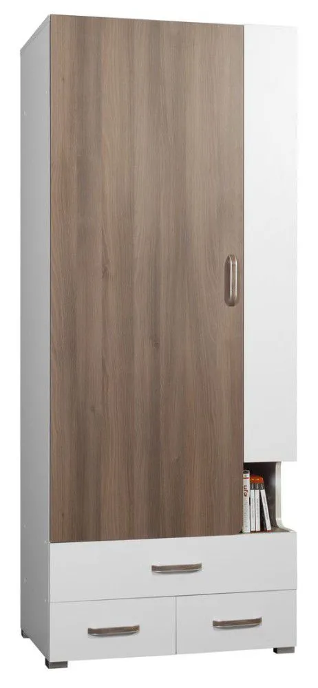 Schrank Bulolo 22, Farbe: Weiß / Nuss - Abmessungen: 198 x 80 x 50 cm (H x B x T)