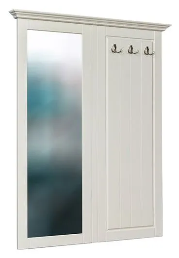 Garderobe Gyronde 28 mit Spiegel, Kiefer massiv Vollholz, weiß lackiert - 134 x 108 x 8 cm (H x B x T)