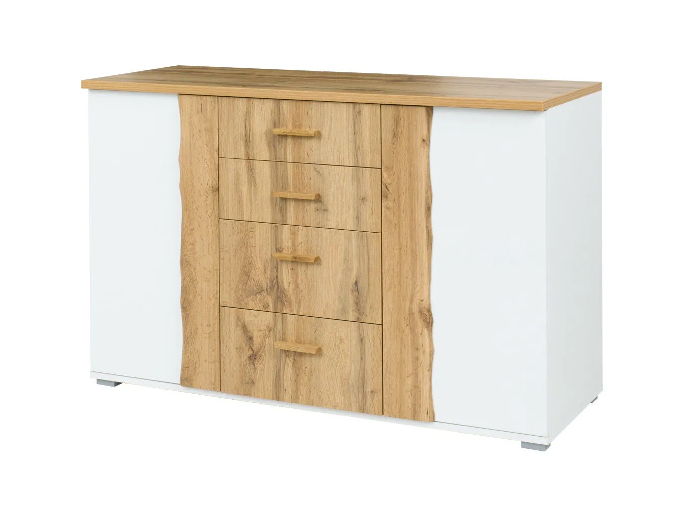 Kommode Gavdos 06, Farbe: Eiche / Weiß - Abmessungen: 82 x 130 x 45 cm (H x B x T)