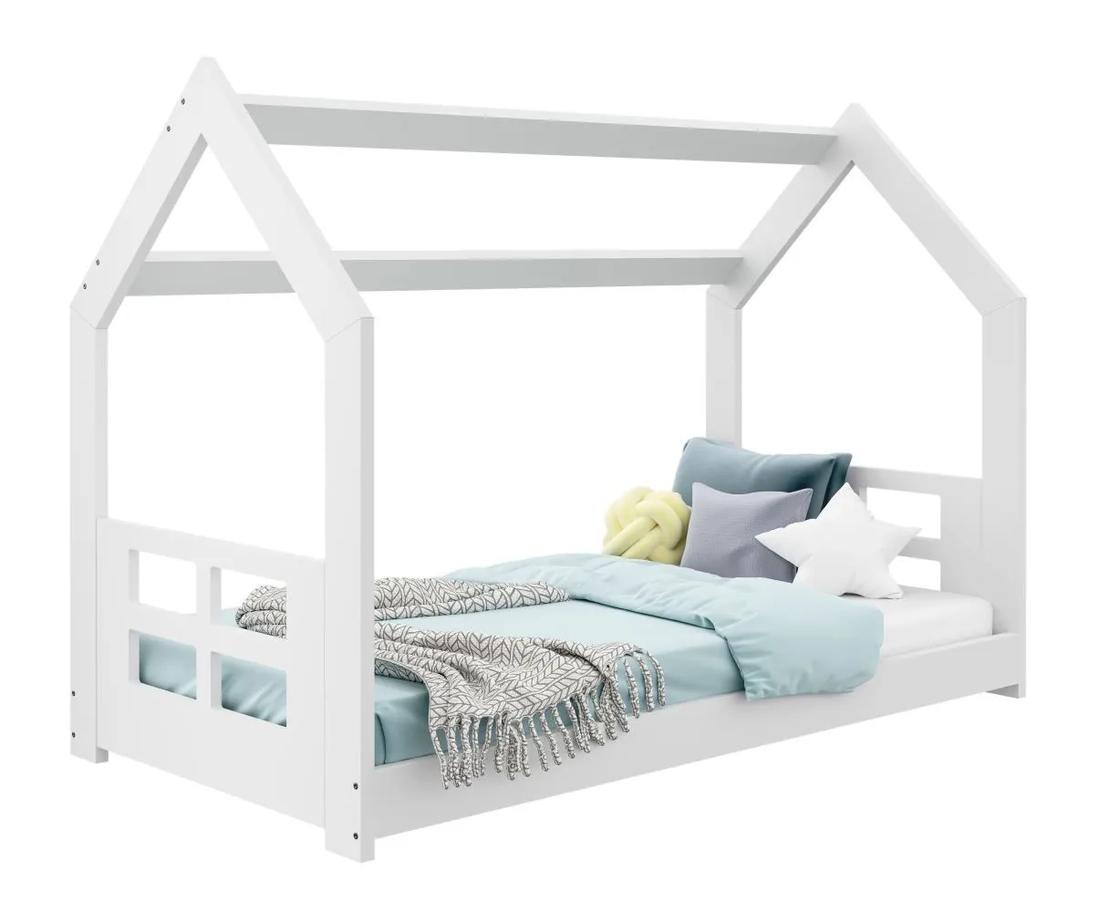 Kinderbett / Hausbett Kiefer Vollholz massiv weiß lackiert D2D, inkl. Lattenrost - Liegefläche: 80 x 160 cm (B x L)