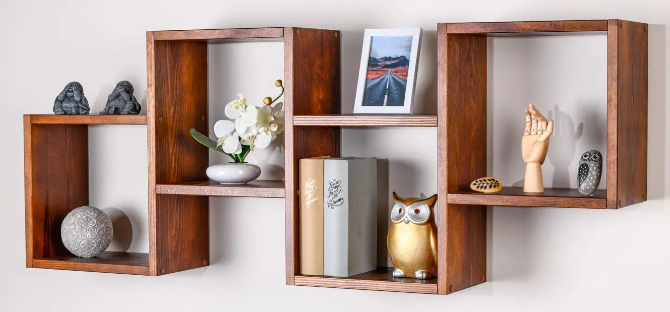 Hängeregal / Wandregal Kiefer massiv Vollholz Nussfarben Junco 288 - Abmessungen: 50 x 130 x 20 cm (H x B x T)