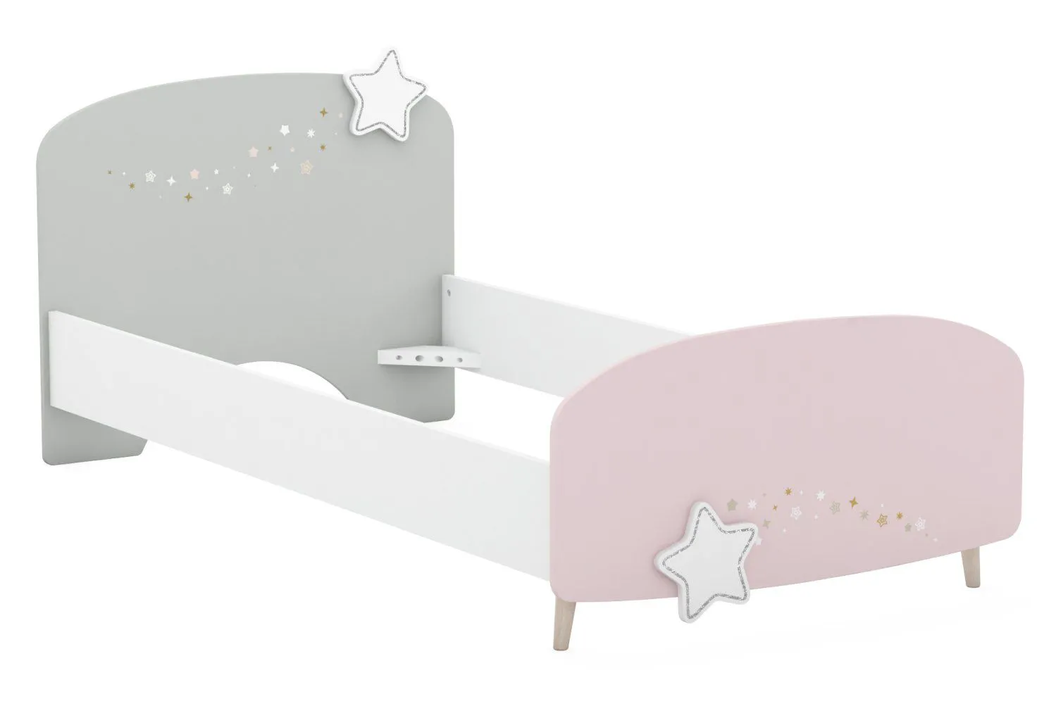 Kinderbett / Jugendbett Ines 12, Farbe: Weiß / Rosa / Grau - Liegefläche: 90 x 200 cm (B x L)