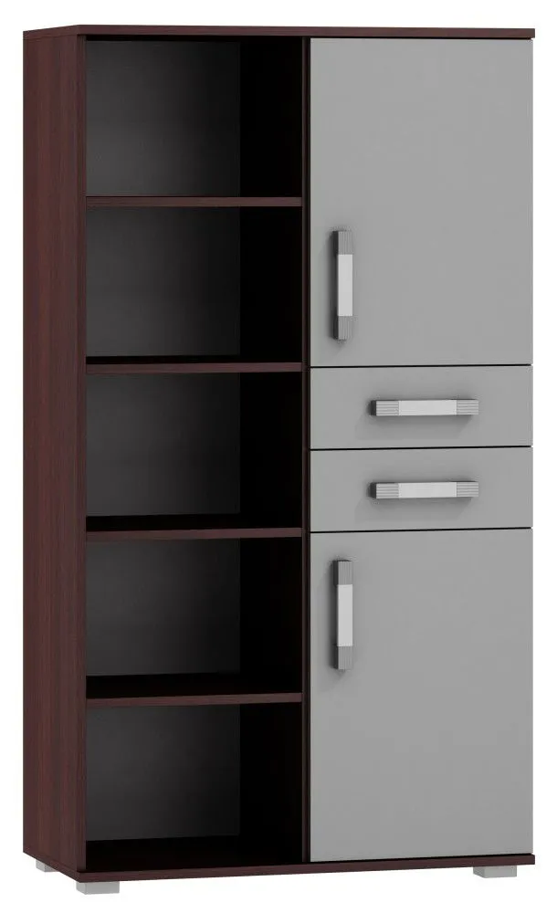 Regal Tabubil 17, Farbe: Wenge / Grau - Abmessungen: 145 x 80 x 41 cm (H x B x T)