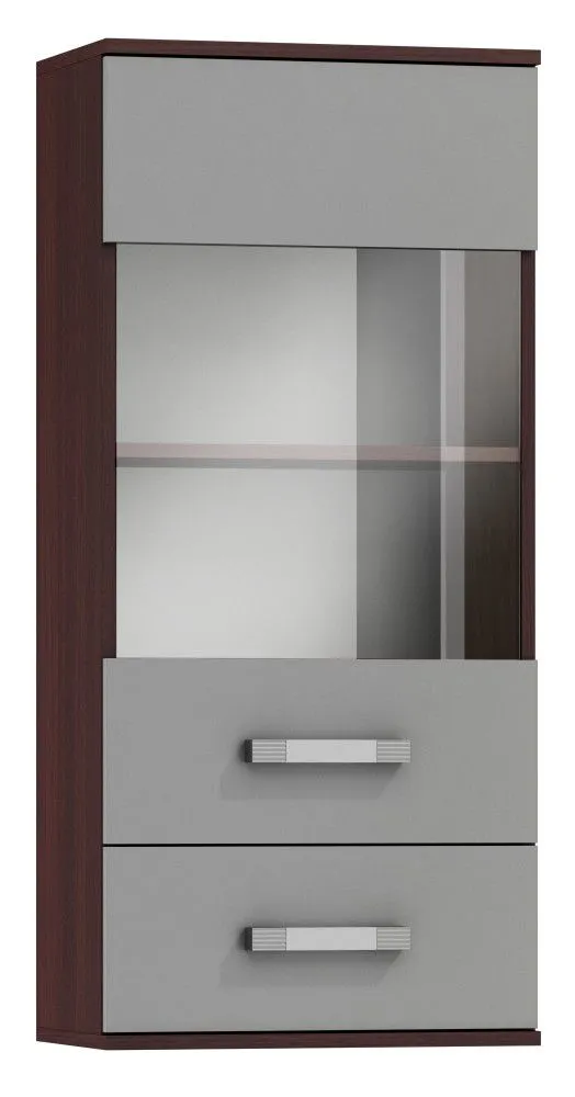 Hängevitrine Tabubil 11, Farbe: Wenge / Grau - Abmessungen: 113 x 50 x 30 cm (H x B x T)