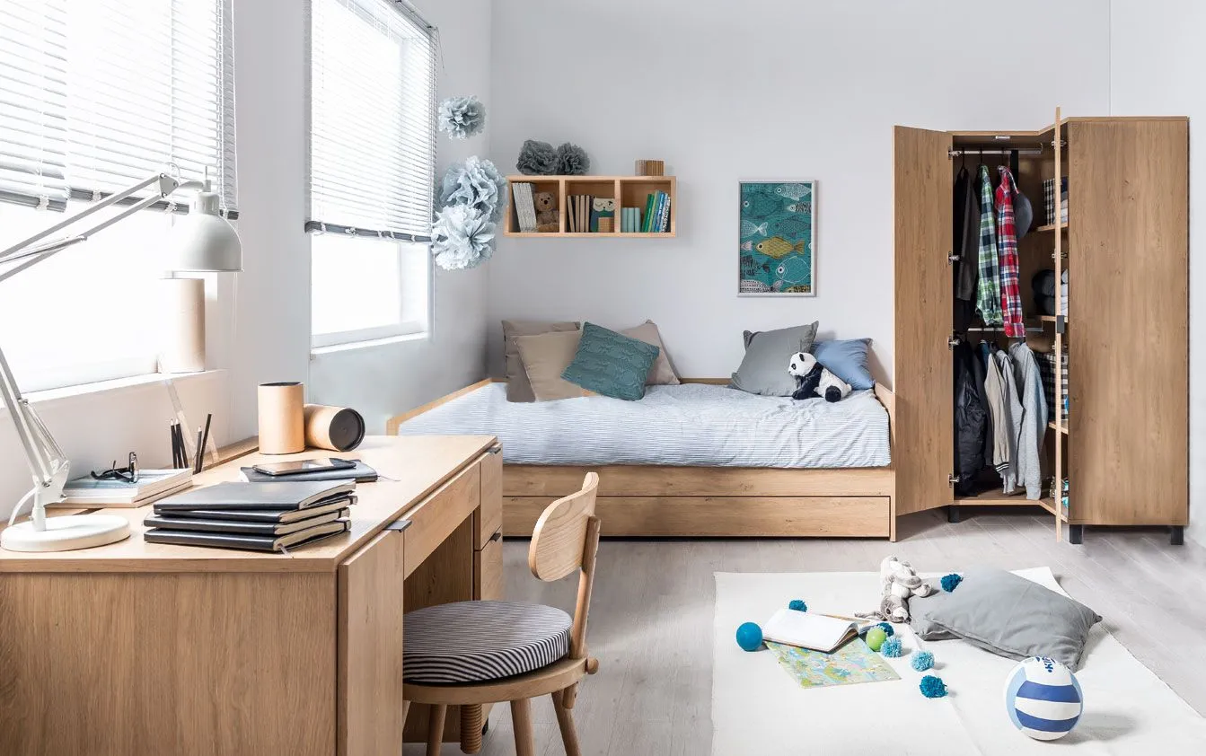 Jugendzimmer Kinderzimmer Komplett - Set "Patitas", 4-teilig, Farbe: Eiche