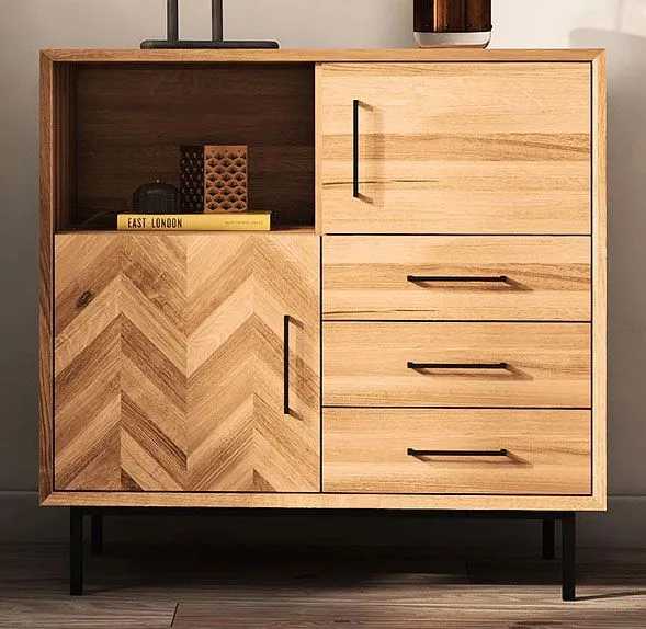 Kommode Kumeu 45 Kernbuche massiv geölt - Abmessungen: 95 x 97 x 45 cm (H x B x T)