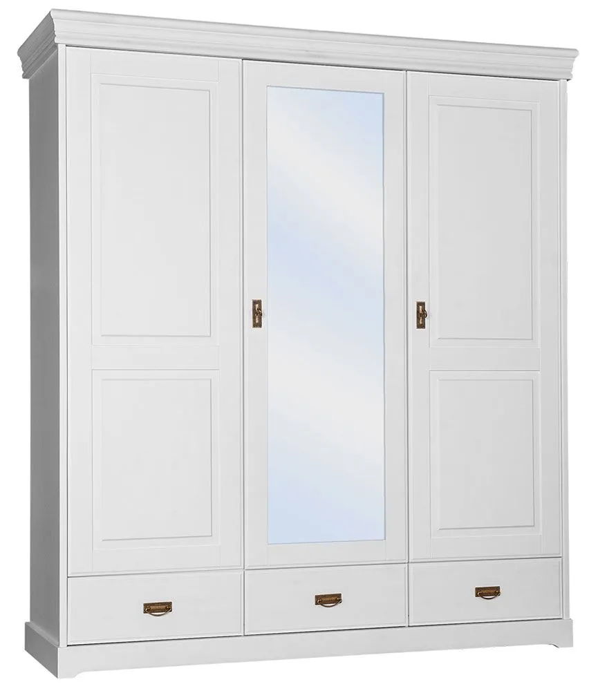 Drehtürenschrank / Kleiderschrank Jabron 04, Kiefer massiv Vollholz, weiß lackiert - 218 x 193 x 62 cm (H x B x T)