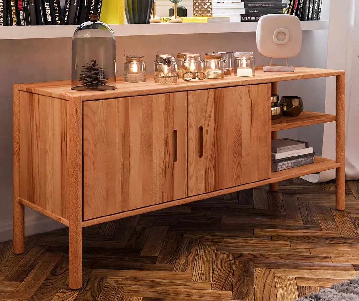 Kommode Wellsford 25 Kernbuche massiv geölt - Abmessungen: 64 x 142 x 46 cm (H x B x T)