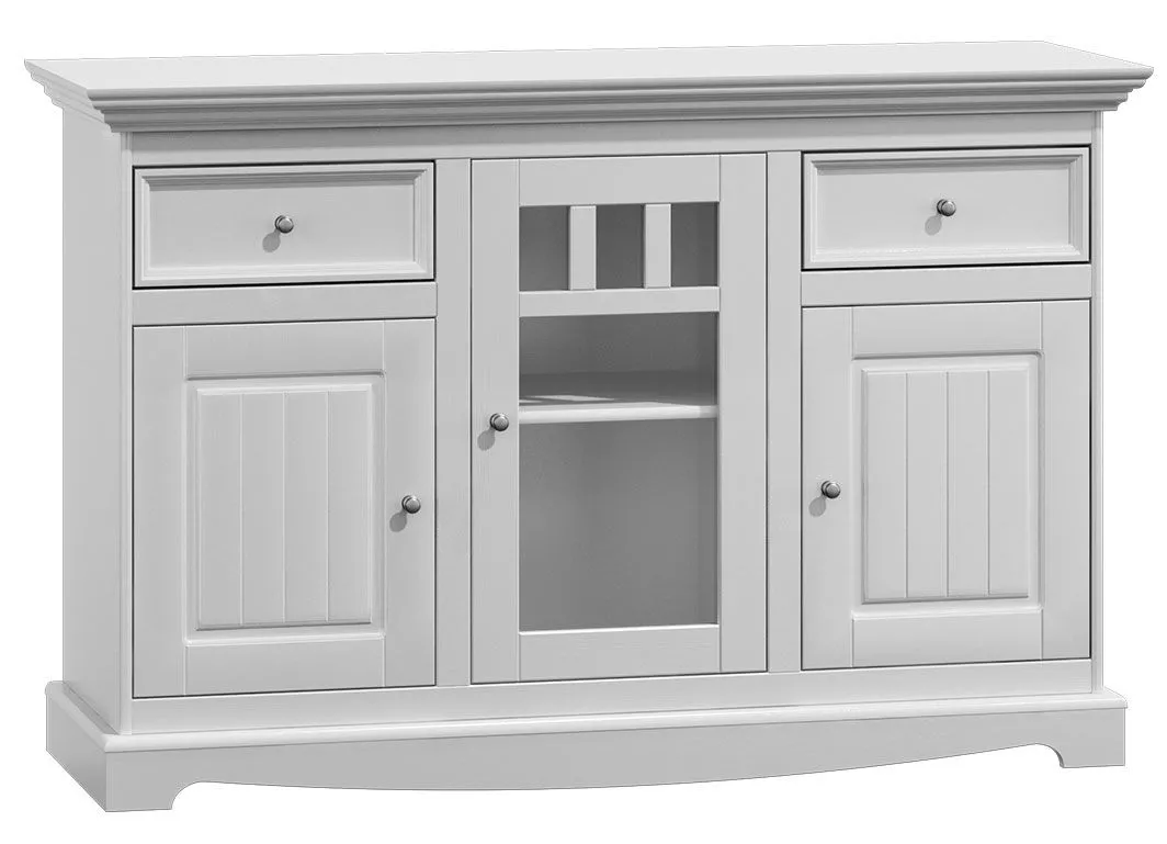 Kommode Gyronde 01, Kiefer massiv Vollholz, weiß lackiert - 85 x 130 x 45 cm (H x B x T)