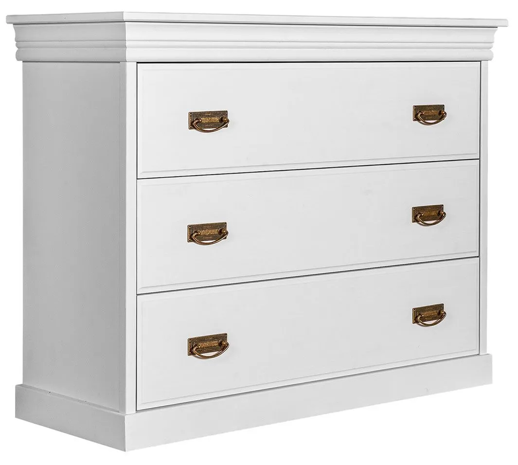 Kommode Jabron 10, Kiefer massiv Vollholz, weiß lackiert - 83 x 107 x 42 cm (H x B x T)