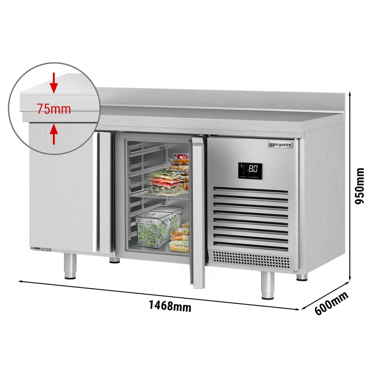 Kühltisch PREMIUM PLUS - 1468x600mm - mit 2 Türen & mit Aufkantung