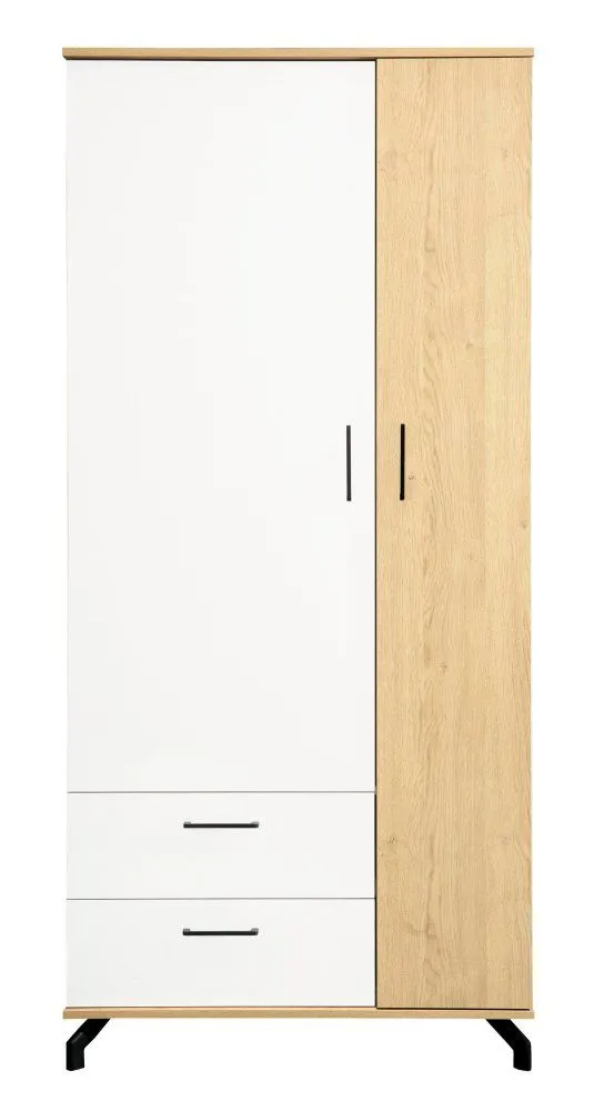 Drehtürenschrank / Kleiderschrank Riemst 01, Farbe: Eiche / Weiß - Abmessungen: 194 x 90 x 50 cm (H x B x T)