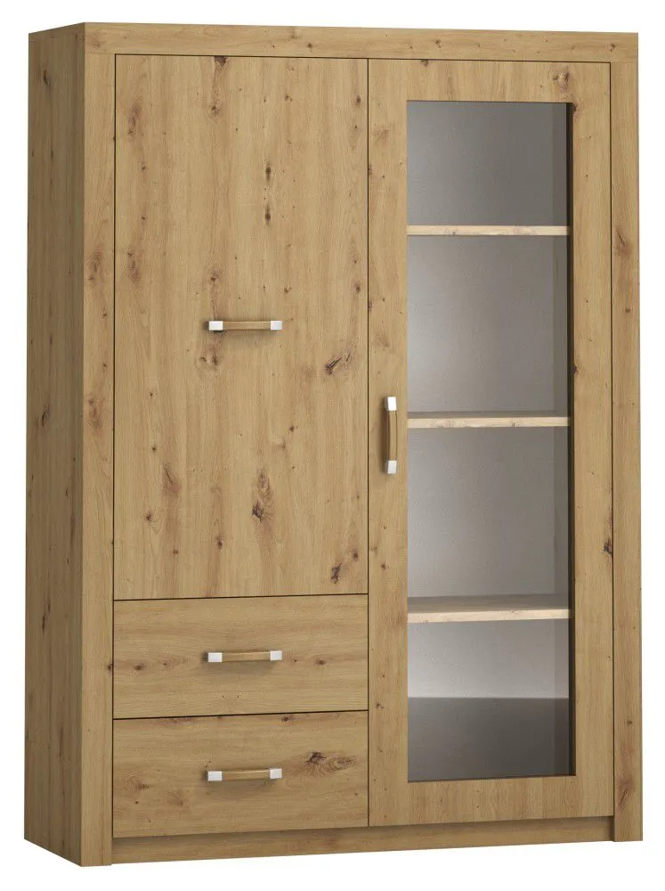 Vitrine Vanimo 16, Farbe: Eiche - Abmessungen: 160 x 115 x 42 cm (H x B x T)