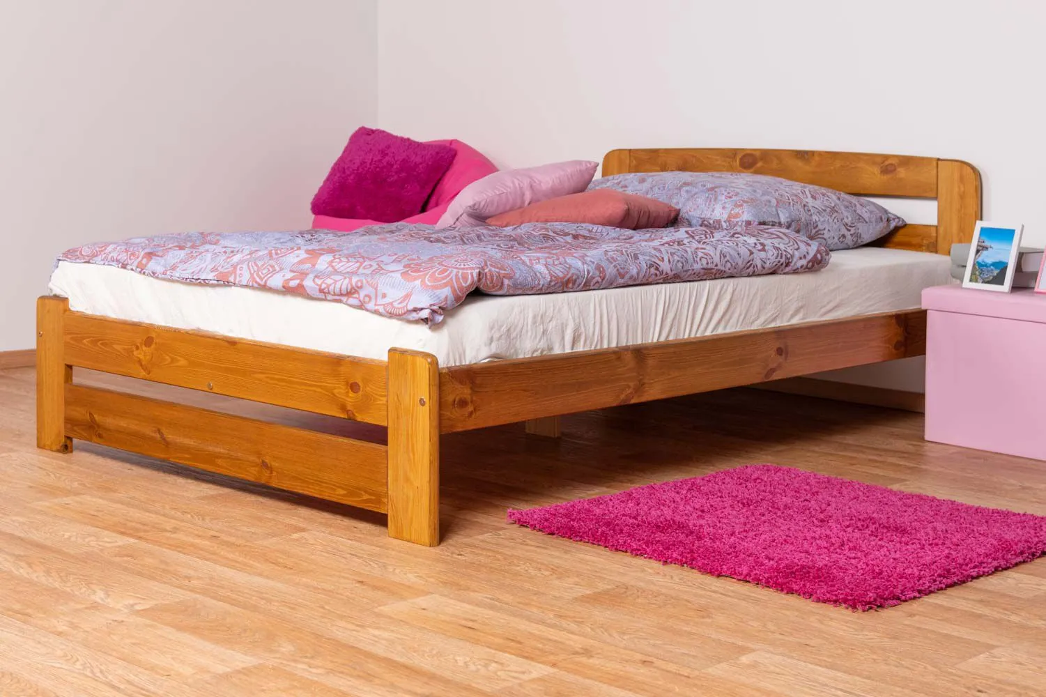 Kinderbett / Jugendbett Kiefer Vollholz massiv Eichefarben A7, inkl. Lattenrost - Abmessungen: 120 x 200 cm