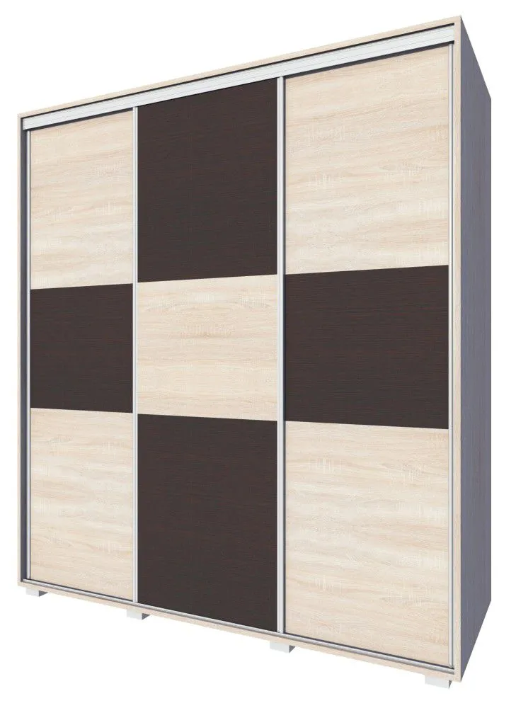 Schiebetürenschrank / Kleiderschrank Rabaul 37, Farbe: Sonoma Eiche hell / Sonoma Eiche dunkel - Abmessungen: 210 x 150 x 60 cm (H x B x T)