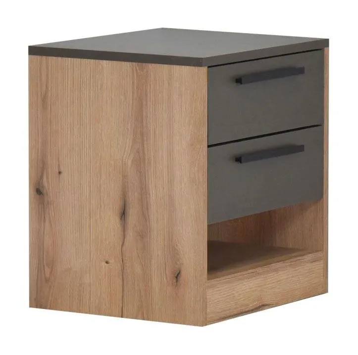 Nachtkommode Cerdanyola 12, Farbe: Eiche / Grau - Abmessungen: 52 x 50 x 40 cm (H x B x T)