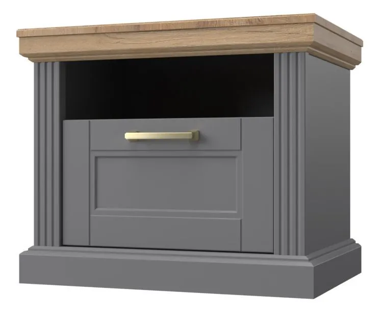 Nachtkommode Lotofaga 21, Farbe: Grau / Walnuss - 52 x 62 x 43 cm (H x B x T)