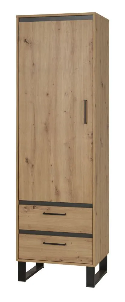 Schrank Kanel 04, Farbe: Eiche / Anthrazit - Abmessungen: 195 x 60 x 41 cm (H x B x T)