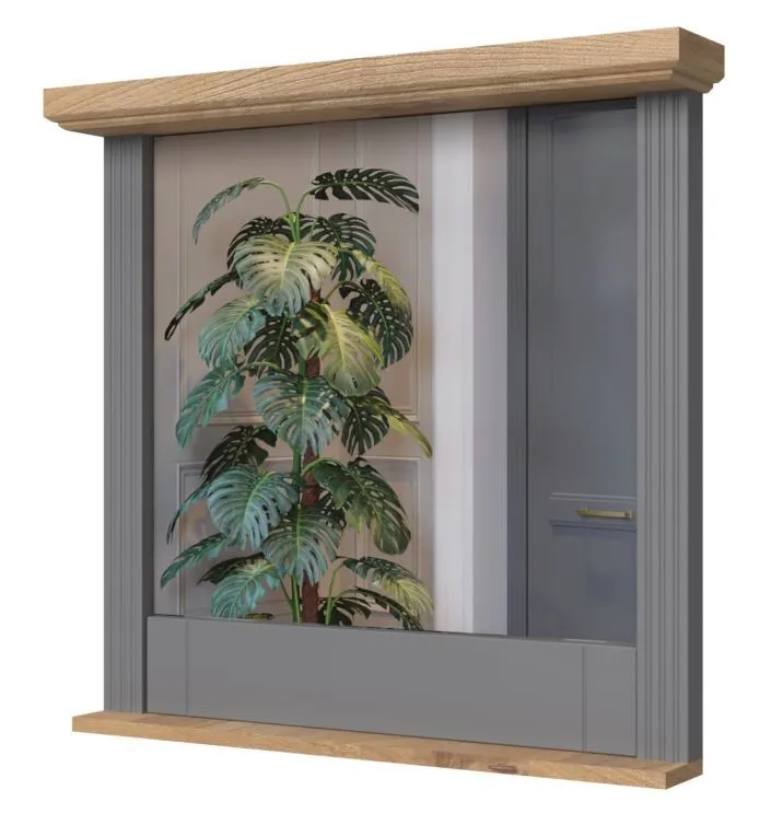 Spiegel Lotofaga 04, Farbe: Grau / Walnuss - 79 x 84 x 13 cm (H x B x T)