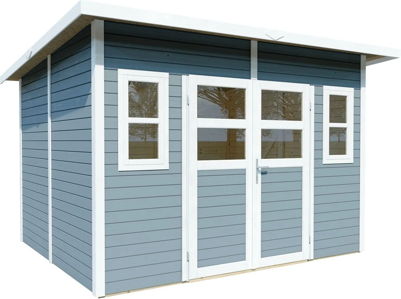 Gerätehaus Freiberg 04 inkl. Fußboden, Hellgrau lackiert - 19 mm Elementgartenhaus, Nutzfläche: 7,15 m², Pultdach