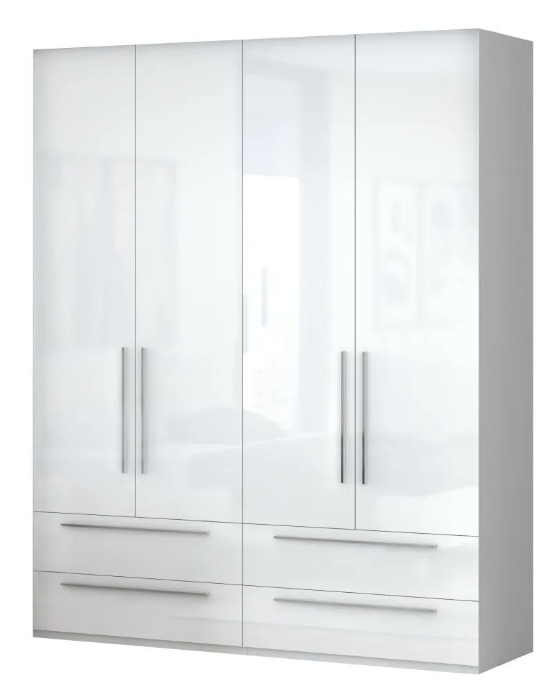 Drehtürenschrank / Kleiderschrank Siumu 30, Farbe: Weiß / Weiß Hochglanz - 224 x 182 x 56 cm (H x B x T)