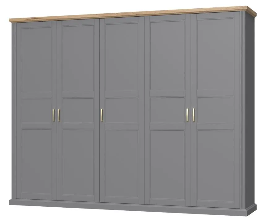 Drehtürenschrank / Kleiderschrank Lotofaga 17, Farbe: Grau / Walnuss - 227 x 291 x 59 cm (H x B x T)