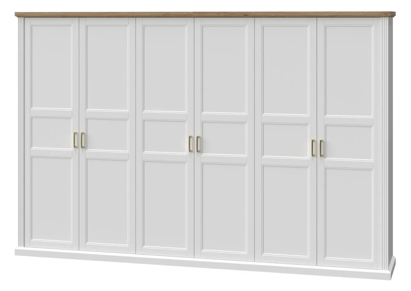 Drehtürenschrank / Kleiderschrank Lotofaga 18, Farbe: Weiß / Walnuss - 227 x 346 x 59 cm (H x B x T)