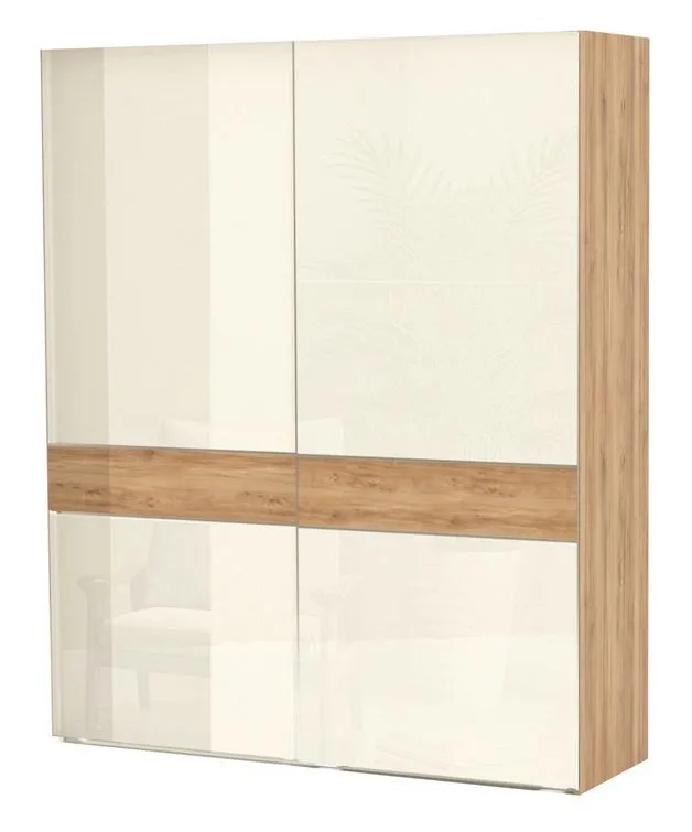 Schiebetürenschrank / Kleiderschrank Gataivai 03, Farbe: Beige Hochglanz / Walnuss - 224 x 182 x 65 cm (H x B x T)