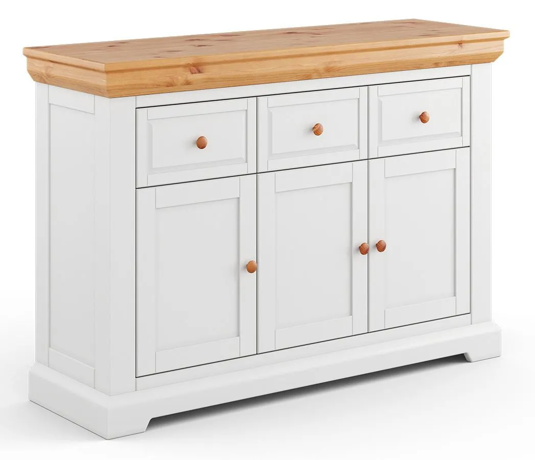 Kommode Bresle 10, Kiefer massiv, Farbe: Weiß / Natur - Abmessungen: 92 x 132 x 41 cm (H x B x T)