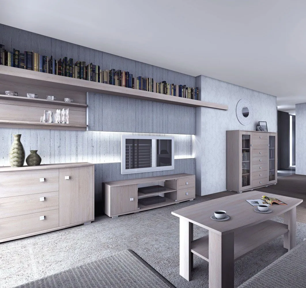 Wohnzimmer Komplett - Set M Rabaul, 6-teilig, Farbe: Sonoma Eiche