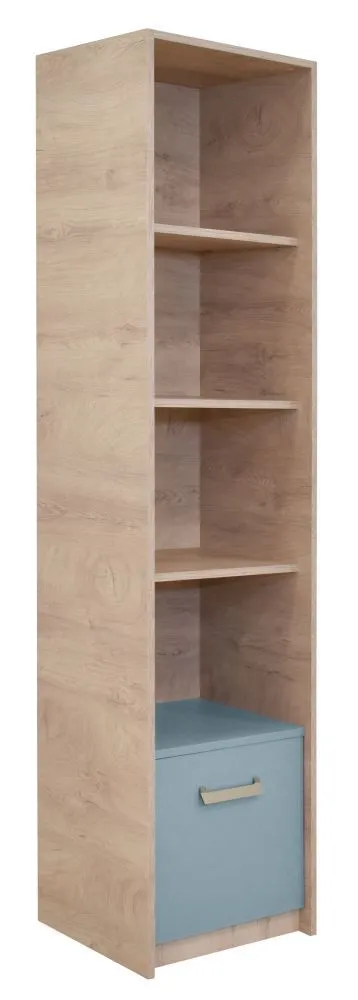 Kinderzimmer - Regal Koa 06, Farbe: Eiche / Blau - Abmessungen: 203 x 50 x 42 cm (H x B x T)