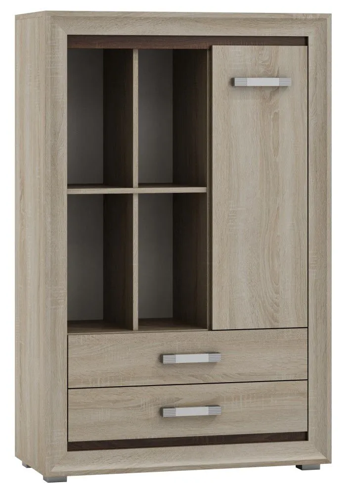 Kommode Kundiawa 13, Farbe: Sonoma Eiche hell / Sonoma Eiche dunkel - Abmessungen: 140 x 90 x 40 cm (H x B x T)