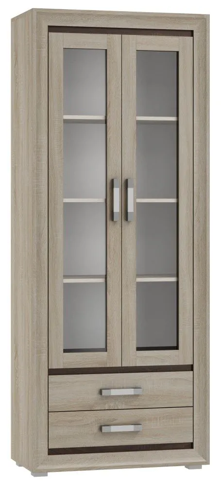 Vitrine Kundiawa 30, Farbe: Sonoma Eiche hell / Sonoma Eiche dunkel - Abmessungen: 200 x 80 x 40 cm (H x B x T)