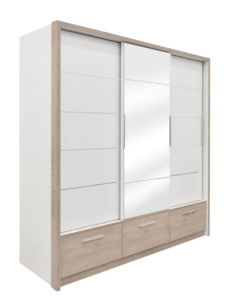 Schiebetürenschrank / Kleiderschrank Cerdanyola 08, Farbe: Eiche / Weiß - Abmessungen: 222 x 229 x 64 cm (H x B x T)