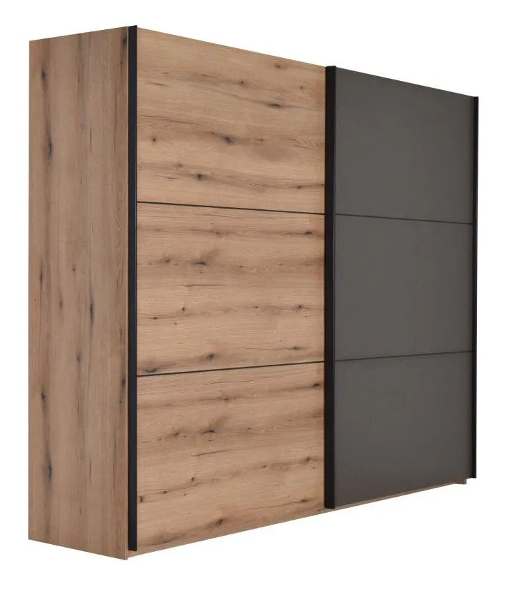 Schiebetürenschrank / Kleiderschrank Sabadell 23, Farbe: Eiche / Grau - Abmessungen: 222 x 269 x 64 cm (H x B x T)