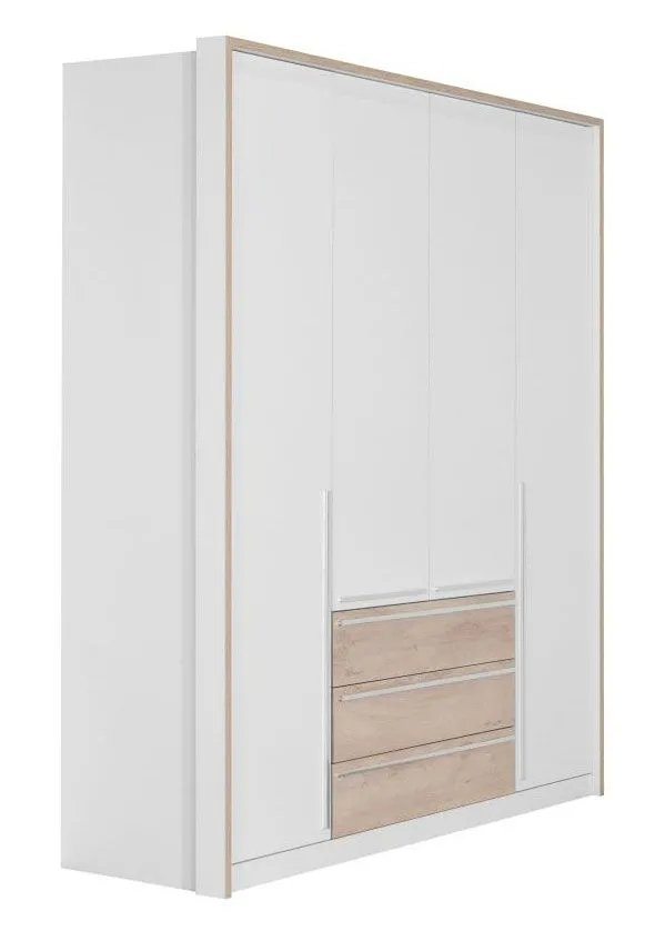 Drehtürenschrank / Kleiderschrank Cerdanyola 01, Farbe: Eiche / Weiß - Abmessungen: 216 x 195 x 56 cm (H x B x T)