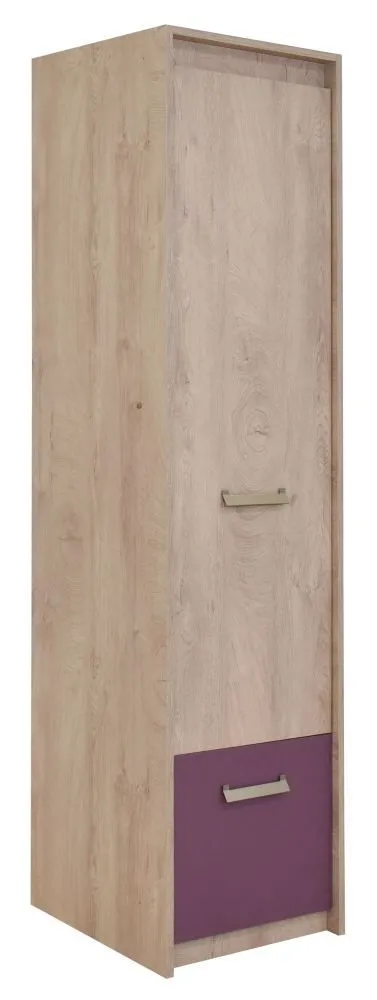 Kinderzimmer - Schrank Koa 01, Farbe: Eiche / Violett - Abmessungen: 203 x 50 x 52 cm (H x B x T)