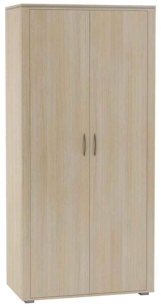 Schlichter Drehtürenschrank / Kleiderschrank Kainanto 12, 205 x 96 x 53 cm, 6 Fächer, Griffe aus Metall, Farbe: Eiche / Grau, 2 Türen, 1 Kleiderstange